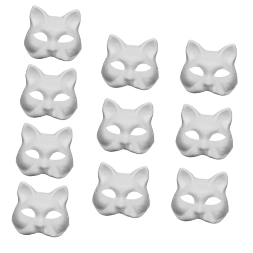 FIXOSHEE 10 Stück Weiße DIY Katzenmasken aus Umweltfreundlichem Papiermaschee Unbemalt zum Bemalen und Basteln für Maskenbälle Partys Cosplay und Karneval von FIXOSHEE