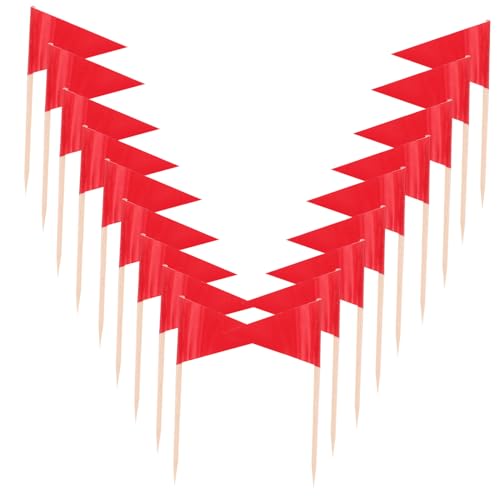 FIXOSHEE 100 Stück Rote Zahnstocher Flaggen Kleine Dreieckige Cupcake Topper Stabile Lebensmittel Markierungsstäbchen für Kuchen Obst Partydekoration Sichere Materialien Vielseitig von FIXOSHEE