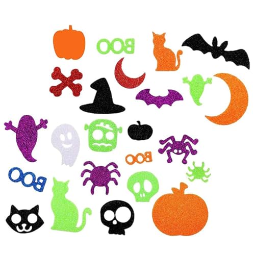FIXOSHEE 100 Stück Teiliges Halloween Foams Sticker Selbstklebend mit Kürbis Geist Katze Fledermaus Vielseitige Party und DIY Deko für Fenster Wände Scrapbook Halloween Basteln von FIXOSHEE