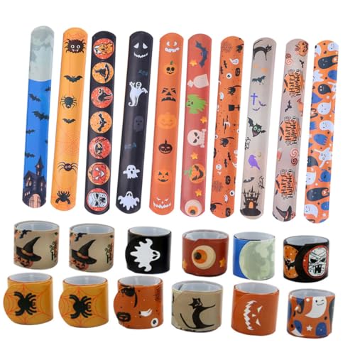 FIXOSHEE 100 Stück Teiliges Halloween Slap Armband mit Buntem Design Kindersicheres Material Einfach Anzulegen als Party Mitgebsel und für Aller Altersgruppen FIXOSHEE 100 Stück Teiliges Halloween Slap Armband mit Buntem Design Kindersicheres Material Einfach Anzulegen als Party Mitgebsel und für Aller Altersgruppen von FIXOSHEE