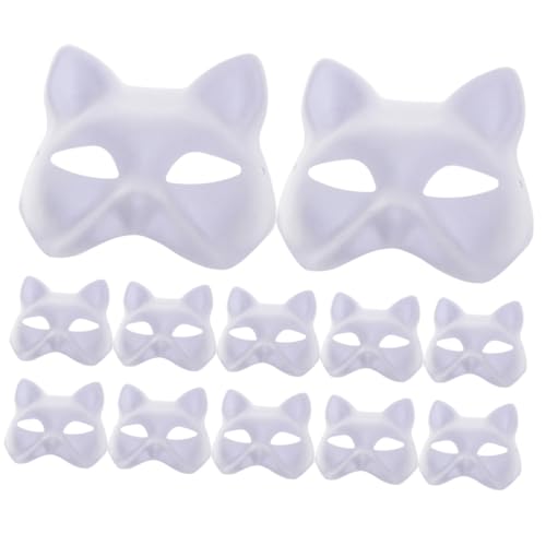 FIXOSHEE 12 Stück Teiliges DIY Tiermasken Katzenmotiv Umweltfreundliche Handbemalbare Papiermaske für Leichte Pappmaché Halbgesicht Maske für Maskerade Halloween Party von FIXOSHEE