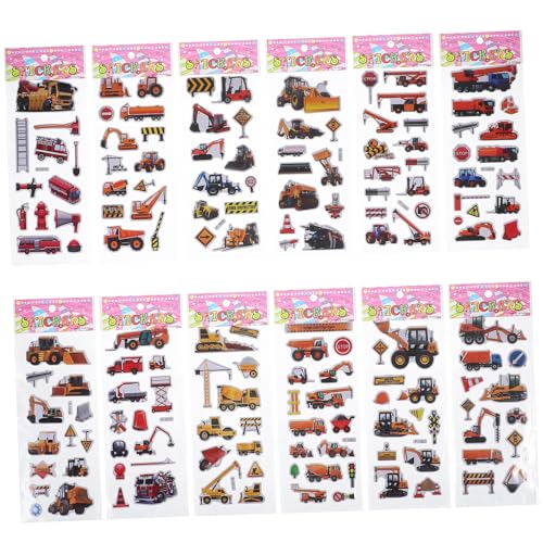 FIXOSHEE 12 Stück Teiliges Fahrzeug Sticker Set für Bagger LKW Bulldozer Motiven Stark Haftend Vielseitig Verwendbar Papier für Geburtstagsfeiern und Spielspaß von FIXOSHEE