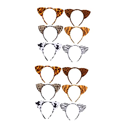 FIXOSHEE 12 Stück Teiliges Tierohren Haarreif mit Leoparden Tiger Zebra Kuh Pastellfarben für Karneval Party Haarbänder für Erwachsene und Langlebiges Material Kreatives Design von FIXOSHEE
