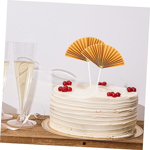 FIXOSHEE 16 Stück Teiliges Cupcake Topper Papierfächer Dekorative Tortendeko für Geburtstag und Hochzeit Kreative Faltbare Cake Picks Festliche Kuchenstecker in Gold für Partyfeiern von FIXOSHEE