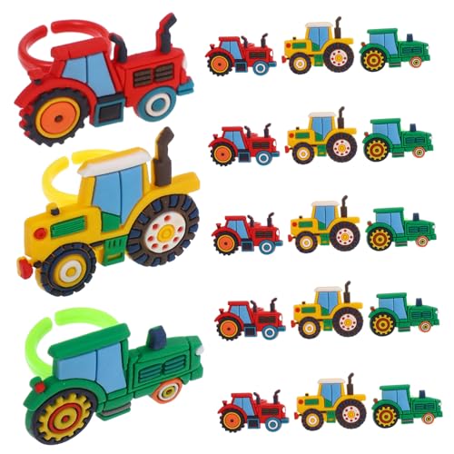 FIXOSHEE 18 Stück Teiliges Fahrzeug Ring aus Sicherem Kunststoff Bunte Bauernhof Baustellen Motive Langlebig und Kindgerecht als Party Mitgebsel und Belohnung für Mädchen und Jungen von FIXOSHEE