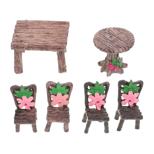 FIXOSHEE 2 Sätze Miniatur Gartenmöbel Set Harz Tisch Stühle Miniaturmöbel für Puppenhaus Mikro Landschaft Dekoration Vielseitig Platzierbar Geschenkidee für Gartenliebhaber von FIXOSHEE