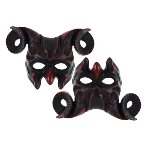 FIXOSHEE 2 Stück Demon Schädel Maske mit Ziegenhörnern Halbgesichtige Halloween Tiermaske aus Leichtem Atmungsaktivem Kunststoff für Cosplay Karneval und Maskenball von FIXOSHEE