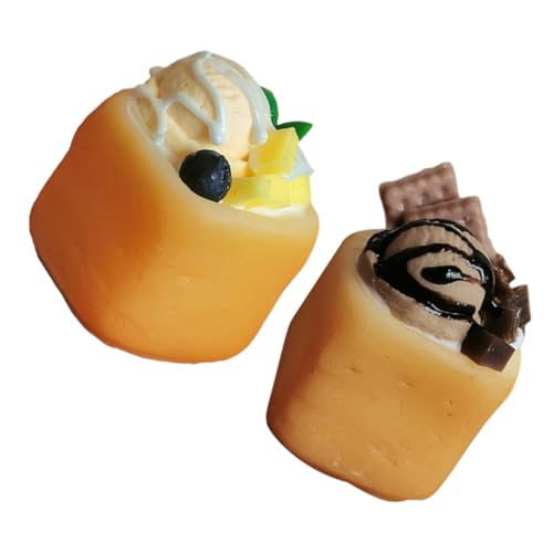 FIXOSHEE 2 Stück Mini Dessert Puppenhaus Eiscreme Lebensmittel Puppenhaus Miniatur Zubehör Mini Toast Kleine Kuchen Gefälschte Desserts Küchenzubehör von FIXOSHEE