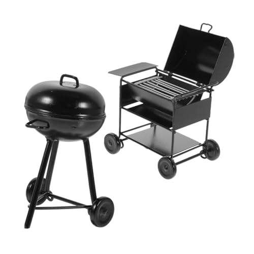 FIXOSHEE 2 Stück Miniatur Dollhouse Grill Teiliges Retro Schwarzes BBQ Modell Realistisches Puppenhaus Zubehör Vielseitige Küchendekoration Tragbar und Detailreich für Lernspielzeug von FIXOSHEE