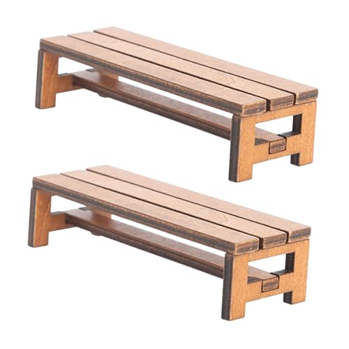 FIXOSHEE 2 Stück Miniatur Holzbank Mini Hausmöbel Dekorative Sitzbank Puppenhaus Zubehör für Wohnzimmer Schlafzimmer Küche Realistische Holzstruktur von FIXOSHEE