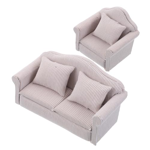 FIXOSHEE 2 Stück Miniatur Puppenhaus Sofa Teilig Holzrahmen mit Weicher Polsterung Flexible Anordnung Langlebige Handgefertigte Wohnzimmermöbel für Puppenhaus Deko von FIXOSHEE