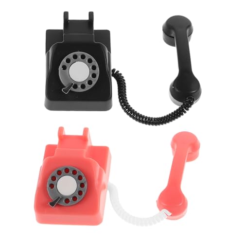 FIXOSHEE 2 Stück Miniatur Retro Telefon Modell Kleines Vintage Wählscheiben Telefon Detailreiches Puppenhaus Zubehör Fotografie Requisite Rote und Schwarze Miniatur Deko Langlebig und von FIXOSHEE