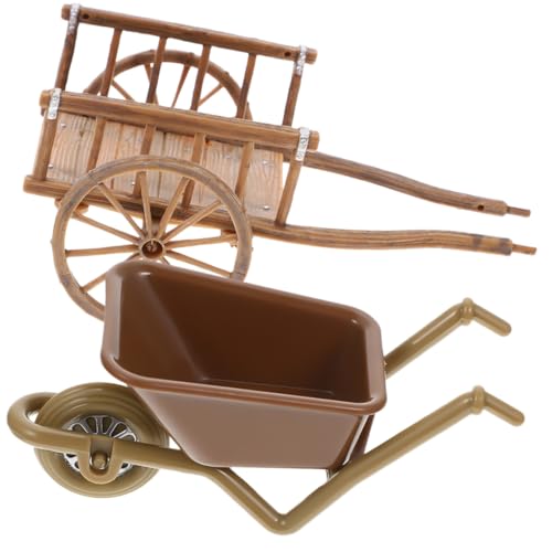 FIXOSHEE 2 Stück Miniatur Schubkarre Modell Detailreiches Micro Landscape Cart aus Langlebigem Dekorativer Mini Trolley für Garten Puppenhaus und Kreative Wohnraumgestaltung von FIXOSHEE