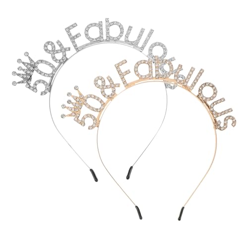 FIXOSHEE 2 Stück Rhinestone Party Headband Geburtstag Dekorationen Damen Tiara Krone Stirnband Gold Silber Leicht Tragbar Ergonomisch Komfortabel von FIXOSHEE