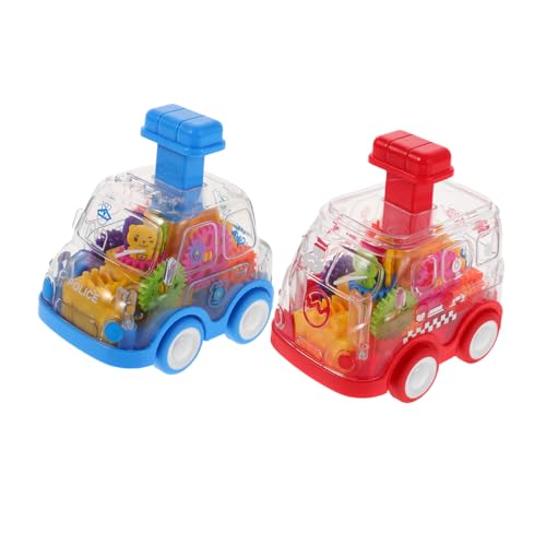 FIXOSHEE 2 Stück Schiebewagen mit Bunten Zahnrädern Transparentes Friktionsauto Leichtes Druck Auto für Kleinkinder Stabiles Batteriefreies Lernspielzeug für Motorische von FIXOSHEE