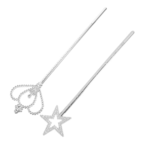 FIXOSHEE 2 Stück Silberne Feen zauberstäbe Stern Kronenmotiv Glitzernde Prinzessin Kostüm Requisiten für Mädchen für Geburtstag Party Hochzeit Halloween Weihnachten Cosplay von FIXOSHEE