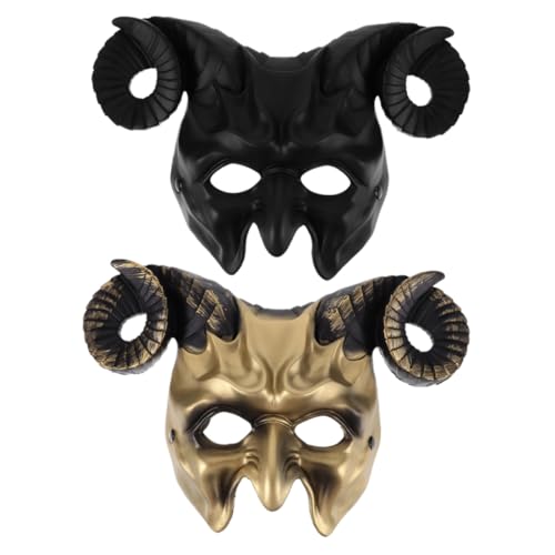 FIXOSHEE 2 Stück Teiliges Halloween Ziegen Schädelmaske mit Echten Widderhörnern Halbe Gesichtsbedeckung Atmungsaktives Pr Kunststoffmaterial Komfortabel Gruselig für Karneval Maskenball von FIXOSHEE