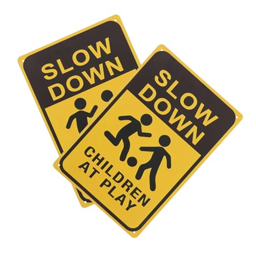 FIXOSHEE 2 Stück Teiliges Metall Schild Kindersicherheit Warnhinweis Langsam Fahren Wetterfest UV beständig für Straße Rasen Nachbarschaft von FIXOSHEE