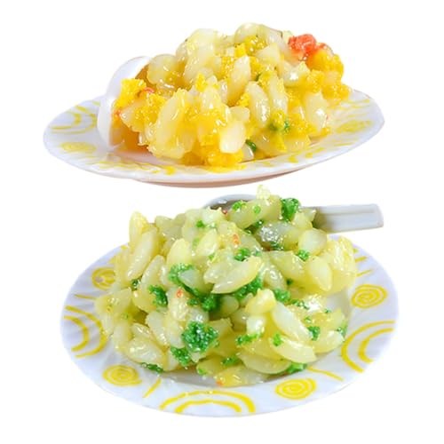 FIXOSHEE 2 Stück Teiliges Miniatur Essen Spielset mit Realistischem PVC Ei bratreis und Gemüsebratreis Lebensechte Puppenhausküche Dekoration Robustes Zubehör für Pretend Play von FIXOSHEE