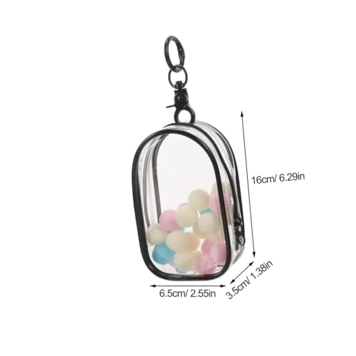 FIXOSHEE 2 Stück Transparente Displaytasche für Mini Figuren Set mit Schlüsselanhänger und Pom Poms Staubdicht Tragbar Kleine Aufbewahrungstasche zum Hängen für Puppen und Sammler Unterwegs von FIXOSHEE