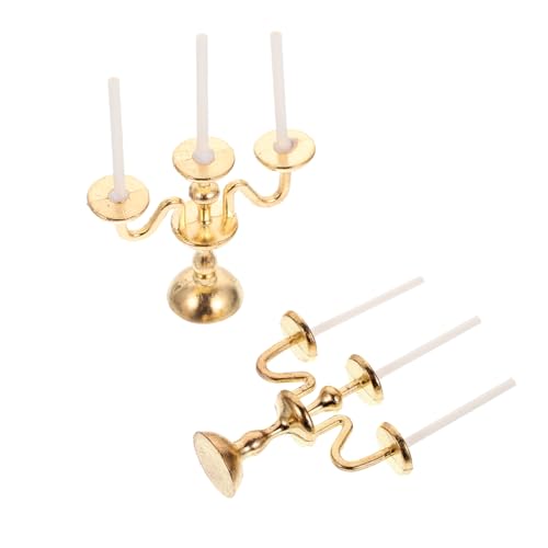 FIXOSHEE 2 Stück Vintage Mini Kerzenleuchter aus Miniatur Kerzenhalter Modell für Puppenhaus Dekoration Realistische Mini Hauskerzenständer für DIY Basteln und Fotoshootings von FIXOSHEE