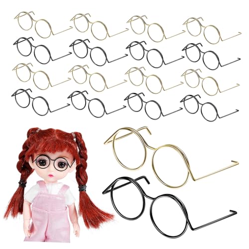 FIXOSHEE 20 Stück Miniatur Puppenbrillen aus Kupfer Drahtfassung Kleine Runde Brillen Basteln Foto Requisiten für Puppendekorationen in Gold und Schwarz von FIXOSHEE