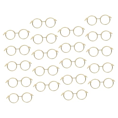 FIXOSHEE 20 Stück Teiliges Puppenbrillen Metalldraht ohne Gläser Miniatur Runde Linsenlose Puppenbrille Modisches Puppenkostümzubehör Dekoratives Puppenhaus Accessoire Goldfarben von FIXOSHEE