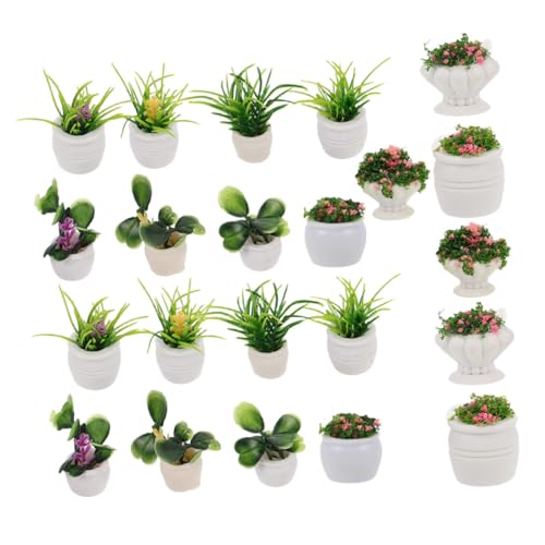FIXOSHEE 22 Stück Teiliges Miniatur Pflanzen Puppenhausdekoration mit Künstlichen Mini-Bonsai Farbecht Pflegeleicht Platzsparend für Schreibtisch Ablage und Kleine Räume von FIXOSHEE