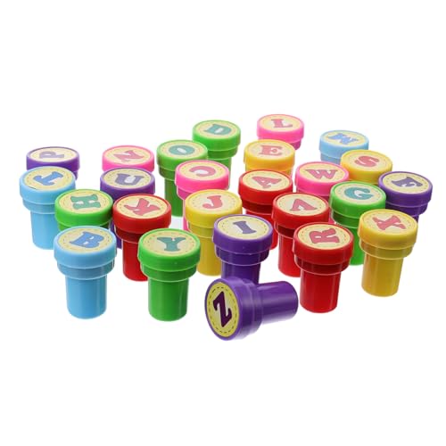 FIXOSHEE 26 Stück Teiliges Buchstaben Stempelset für Selbstfärbend Umweltfreundlicher Kunststoff Klare Abdrücke Praktische Spielzeugstempel für Basteln Schule Zufällige Farbe von FIXOSHEE