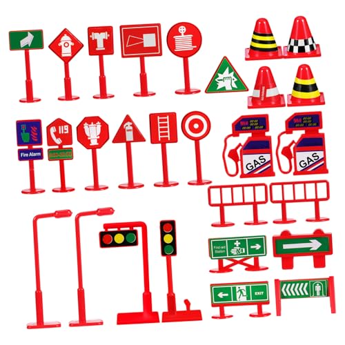 FIXOSHEE 28 Stück Teiliges Mini Verkehrsschilder Spielset für Pädagogische Verkehrszeichen Lernspielzeug Robuste Kindersichere Miniatur Straßenschilder Kompakt und Realistisch Gestaltet von FIXOSHEE