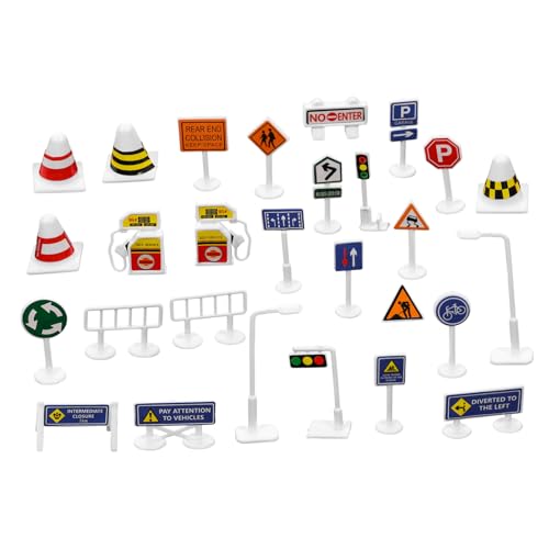 FIXOSHEE 28 Stück Teiliges Verkehrsschilder aus Robustem Material DIY Miniatur Straßenzeichen für Kindergarten und Verkehrssicherheit Lernen Wetterfest und Pädagogisch Geeignet von FIXOSHEE