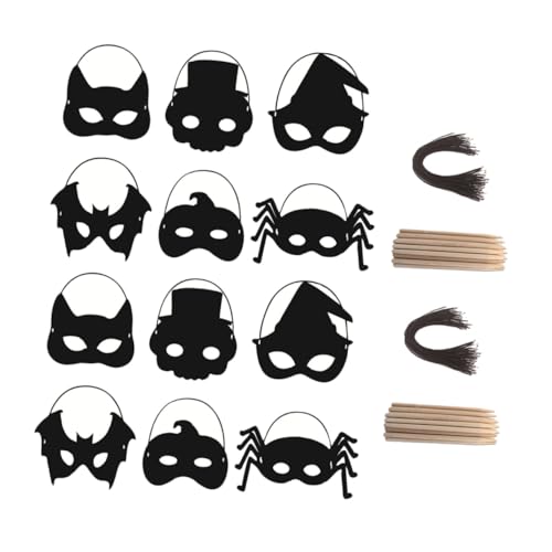 FIXOSHEE 28 Stück zum Kratzen Halloween Papierhandwerkskit Bastelmaske Masken basteln Zubehör zur Maskenherstellung Masken zum schmücken Maskerade Party-Maske Schwarz von FIXOSHEE