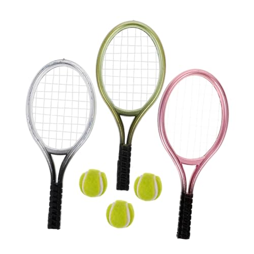 FIXOSHEE 3 Sätze Miniatur Tennisschläger Teilig Miniatur Tennisbälle Puppenhaus Zubehör Leichtes Mini Doll Accessoire für DIY Dekoration und Miniaturmöbel Sammler von FIXOSHEE