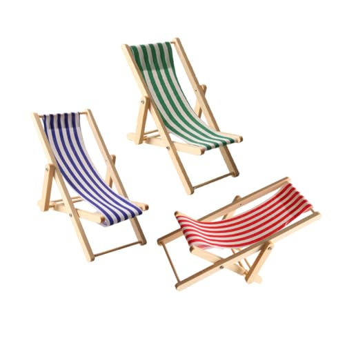 FIXOSHEE 3 Stück Miniatur Faltbare Strandstühle aus Holz mit Stabile Puppenhausmöbel für Outdoor Szenen Platzsparend Klappbar Realistische Mini Deko für Strand und Picknickbereiche von FIXOSHEE