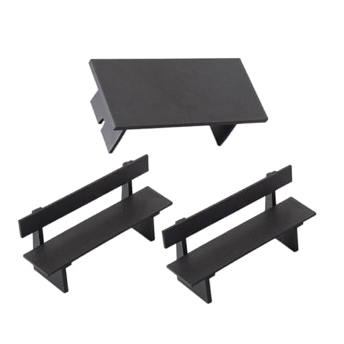 FIXOSHEE 3 Stück Teiliges Miniatur Möbelset für Puppenhaus mit Schwarzem Tisch und Zwei Gartenstühlen Realistische Gartendekoration Platzsparende Miniaturmöbel für Kreative von FIXOSHEE