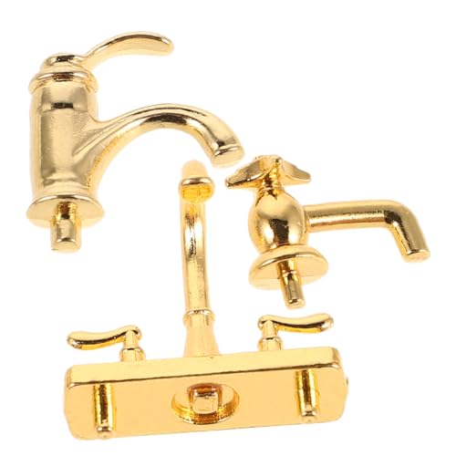 FIXOSHEE 3 Stück Teiliges Miniatur Wasserhahn Modellset aus Langlebiger Legierung Realistische Mini Badarmaturen für Puppenhaus Dekoration Kreatives Spiel und Fotografische Mikro Szene von FIXOSHEE