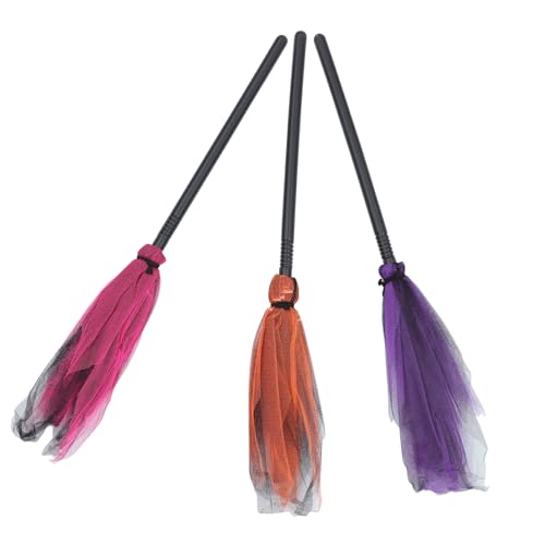 FIXOSHEE 3 Stücke Teiliges Hexenbesen Kunststoff Hexenbesen mit Mesh Halloween Party Accessoire für Hexen und Zaubererkostüm Karneval Rollenspiel von FIXOSHEE