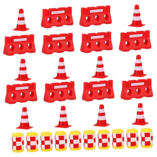 FIXOSHEE 30 Stück Teiliges Mini Verkehrszeichen Spielzeugset aus Langlebigem Kunststoff Bestehend aus Roten Verkehrsleitkegeln Wasserbarrieren und Gelben Schutzbehältern für von FIXOSHEE