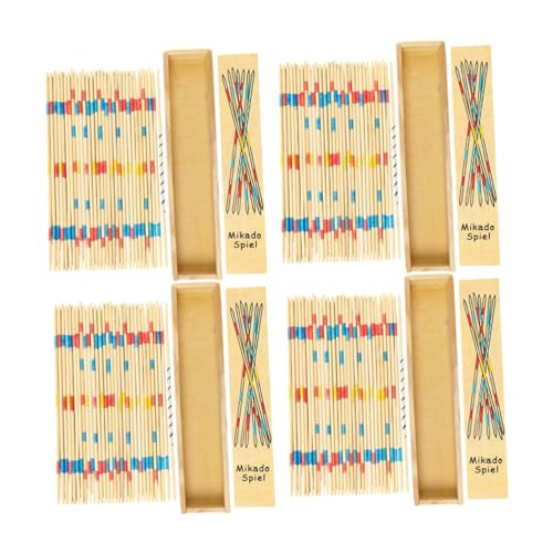 FIXOSHEE 4 Boxen Holzspielzeug Pick Up Sticks Teiliges mit Aufbewahrungsbox Traditionelles Geschicklichkeitsspiel für Konzentration und Kognitiver Entwicklung von FIXOSHEE