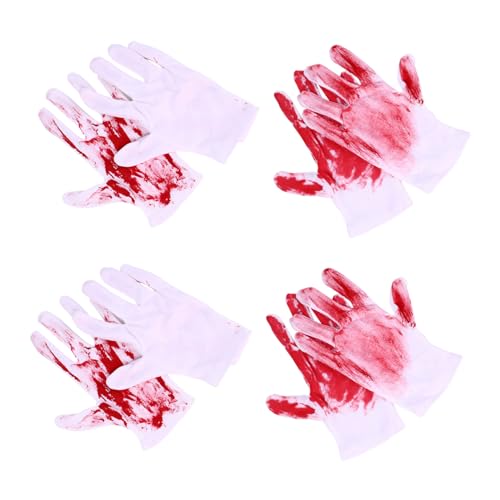 FIXOSHEE 4 Paare Halloween Blutige Handschuhe Weißer Blutfleck Horror Requisite Dehnbare Gestrickte Kostüm Accessoires für Zombie Vampir Metzger Cosplay Unisex Gruselige Party Handschuhe von FIXOSHEE