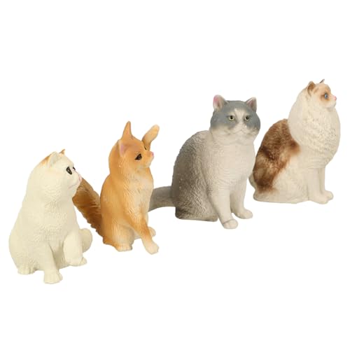 FIXOSHEE 4 Stück Teiliges Kleine Realistische Katzenfigur Kunststoff Deko für Schlafzimmer Kinderzimmer Schreibtisch Detailreiches Katzenmodell als Dekoratives Lernspielzeug und von FIXOSHEE