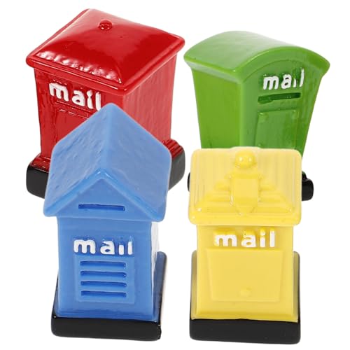 FIXOSHEE 4 Stück Teiliges Mini Briefkasten aus Harz Detailreiche Sichere Miniatur Postkästen für Puppenhaus Dekoration Farbenfrohe Landschafts-Ornamente in Rot Gelb Blau Grün für Sandtisch von FIXOSHEE