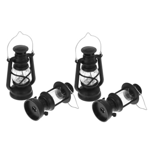 FIXOSHEE 4 Stück Teiliges Miniatur Vintage Kerosinlampen Schwarze Miniatur Öllaternen Langlebige Materialien Einfache Nutzung für Puppenhaus Dekoration Festliche Szenen von FIXOSHEE