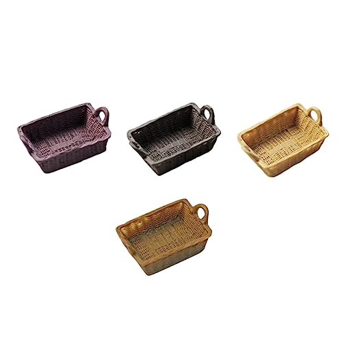 FIXOSHEE 4 Stück Teiliges Miniatur aufbewahrungskorb Harz Handgefertigte Puppenhaus deko Realistische Miniatur aufbewahrung für Puppenhauszubehör Farblich Abgestimmt in Khaki Violett von FIXOSHEE