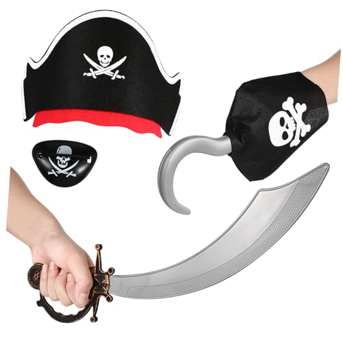 FIXOSHEE 4 Stück Teiliges Piraten Cosplay mit Haken Augenklappe Hut und Säbel Umweltfreundliche Halloween Party Accessoires für Kostümspiele und Rollenspiele FIXOSHEE 4 Stück Teiliges Piraten Cosplay mit Haken Augenklappe Hut und Säbel Umweltfreundliche Halloween Party Accessoires für Kostümspiele und Rollenspiele von FIXOSHEE