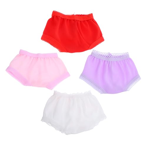 FIXOSHEE 4 Stück Teiliges Puppenunterwäsche Leichtem Polyester Bunte Puppenhöschen in Weiß Rot und Violett Geeignet Spielzeugpuppen Bequeme Ersatzunterhosen für Puppenkleidung von FIXOSHEE