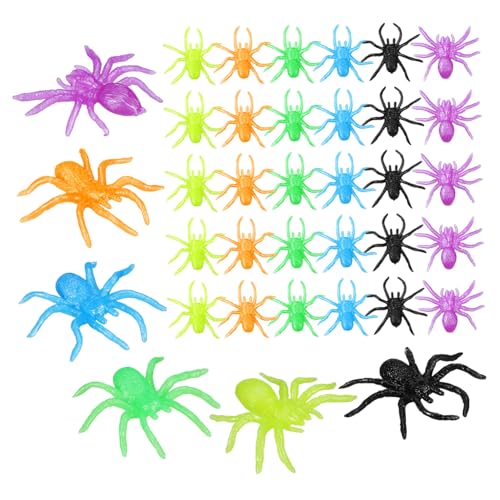 FIXOSHEE 48 Stück Teiliges Dehnbarer Realistischer Halloween Spinnen aus TPR Kleine Elastische Fake Spinnen Farben Scherzartikel für Partydeko Goodie Bags und Klassenzimmerpreise von FIXOSHEE