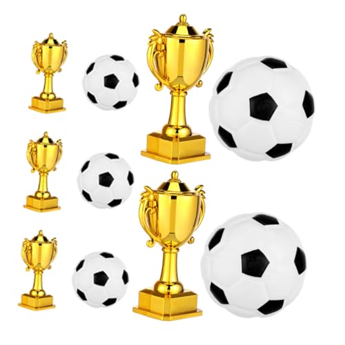 FIXOSHEE 5 Sätze Mini Fußball Pokal Tortendeko Kunststoff Miniatur Trophäen und Fußball Figuren Goldfarbene Sport Party Deko für Kindergeburtstag von FIXOSHEE