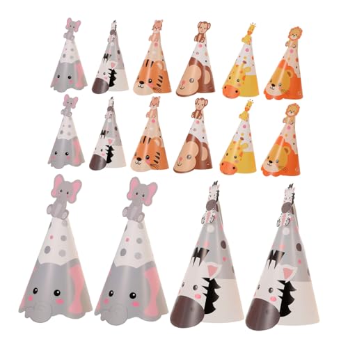 FIXOSHEE 5 Sätze Tierparty Geburtstagshüte für Verstellbare Papier Tiermotive Tiger Elefant Leichte Bequeme Waldtiere Partyhüte für Jungen Mädchen Kleine Feiern von FIXOSHEE