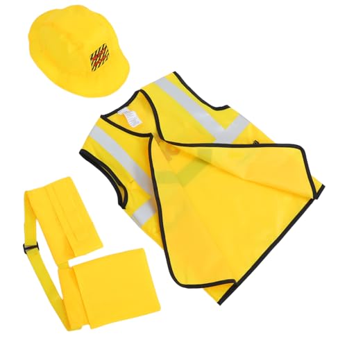 FIXOSHEE 5 Stück Teiliges Carpenter Cosplay mit Hut Weste Gürtel und Taschen Gelbes Verkleidungskostüm für Rollenspiel Fasching Halloween und Geburtstagspartys von FIXOSHEE